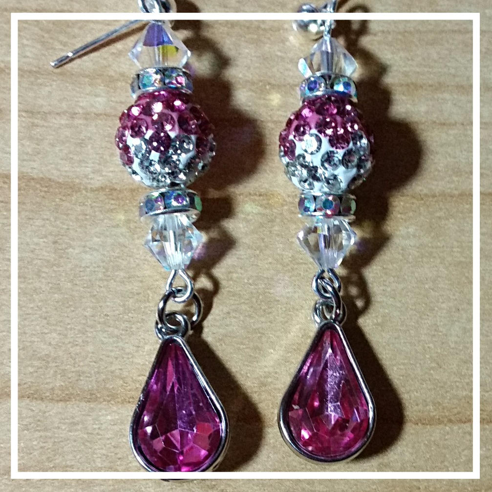Pink Crystal Teardrop Earrings -Pink Crystal Dangle Earrings -Christmas Gift -Birthday Gift-Earring Gift-Made in USA-long Statement Earrings - Thumbnail 4