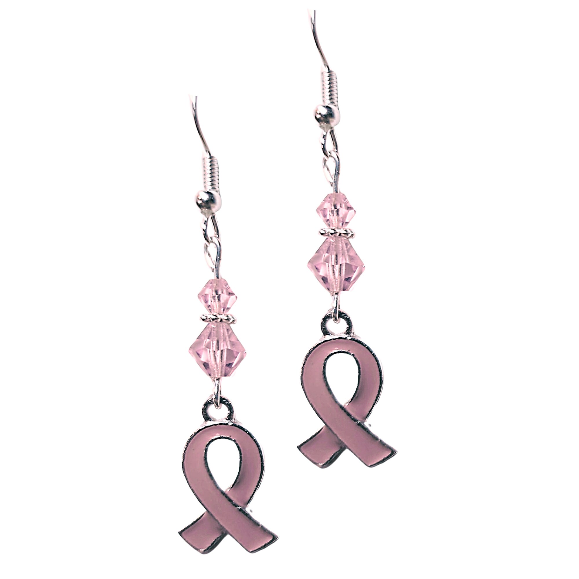 Pink Ribbon Breast Cancer Earrings - Breast Cancer Awareness HOPE Earrings - Pink Crystal Earrings - Elegant Pink Cancer Awareness Gift - Thumbnail 2