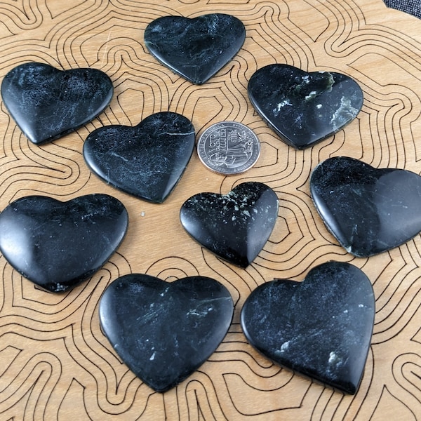 Black Jade Hearts, Black Jade, Polished Black Jade, Hearts, Stone Hearts, Polished Stone, Rocks, Gems, Minerals, Crystals, Healing Crystals