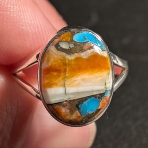 Handcrafted Spiny Oyster Turquoise Sterling Silver Ring - Size 7 - Unique Boho Statement Jewelry