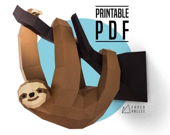 Sloth Papercraft, Paper Sloth, DIY, Paper Animal, Home Decor, Handmade gift, papertoy, printable template PDF, Decoration, 3D Model, Cute