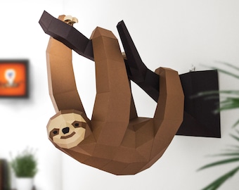 Sloth Papercraft, Paper Sloth, DIY, Paper Animal, Home Decor, Handmade gift, papertoy, printable template PDF, Decoration, 3D Model, Cute