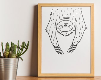 Sloth illustration print, cute nursery decor, printable wall art, digital download, DIY home decoration, kids room, unique creative gift