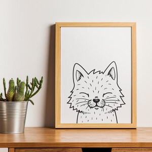 Cat illustration print, cute nursery decor, printable wall art, digital download, DIY home decoration, kids room, unique creative gift