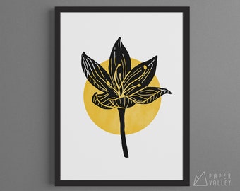 Plant illustration print #8, modern printable wall art, DIY home decoration, floral woodcut style, PDF digital download, interior design