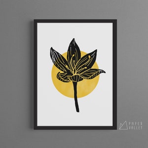 Plant illustration print #8, modern printable wall art, DIY home decoration, floral woodcut style, PDF digital download, interior design