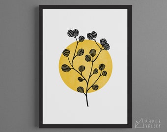 Plant illustration print #5, modern printable wall art, DIY home decoration, floral woodcut style, PDF digital download, interior design