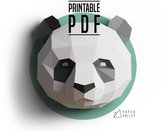 Panda Trophy Head Papercraft, DIY Home Decor, paper animal sculpture, Handmade gift, Printable template PDF, 3D Decoration, bear