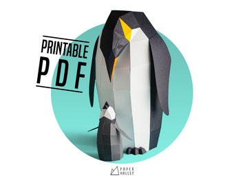 Penguins Papercraft, Momma & Baby, DIY Home Decor, paper animal sculpture, Handmade gift, Printable template PDF, 3D Decoration