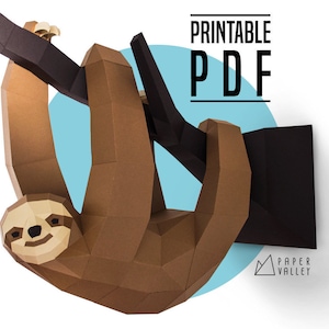 Sloth Papercraft, Paper Sloth, DIY, Paper Animal, Home Decor, Handmade gift, papertoy, printable template PDF, Decoration, 3D Model, Cute