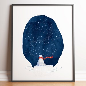 Eisbär Druck, sternenelende Nacht, Kinderzimmer, druckbare Wandkunst, druckbare Poster, Nachthimmel, Sterne, Schal, Schlafzimmer Kunst, digitaler Download