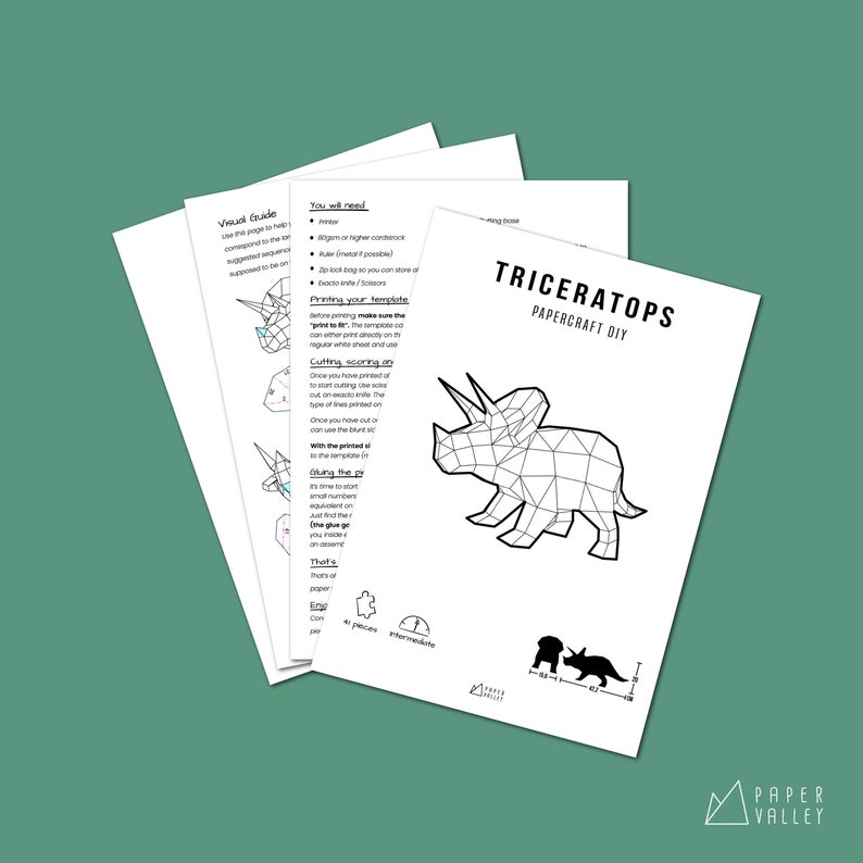 Triceratops Papercraft, Dinosaur DIY Home Decor, Paper Animal Sculpture ...
