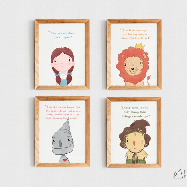 Wizard of Oz, bundle illustration print, cute nursery decor, printable wall art, digital download, home decoration, baby room, quotes, kids