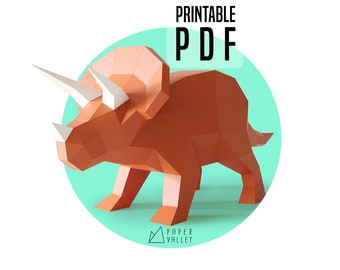 Triceratops Papercraft, Dinosaur DIY Home Decor, paper animal sculpture, Handmade gift, Printable template PDF, 3D Decoration, jurassic