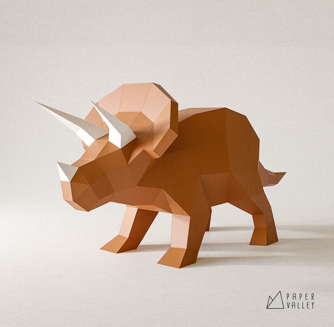 Triceratops Papercraft, Dinosaur DIY Home Decor, Paper Animal Sculpture ...