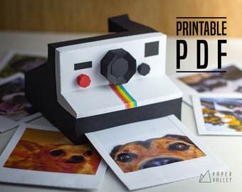 Polaroid papercraft DIY, printable template PDF, vintage camera decor, photography gift, picture frame, handmade home decor, geometric art