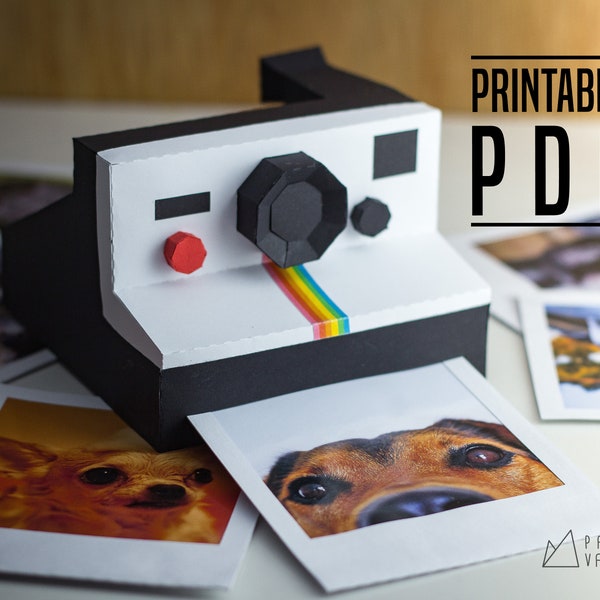 Polaroid papercraft DIY, printable template PDF, vintage camera decor, photography gift, picture frame, handmade home decor, geometric art