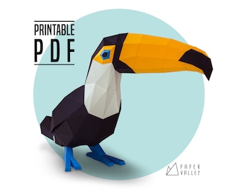 Toucan Papercraft, Paper Toucan, DIY, Paper Animal, Home Decor, Handmade gift, papertoy, printable template PDF, Decoration, 3D Model, Bird