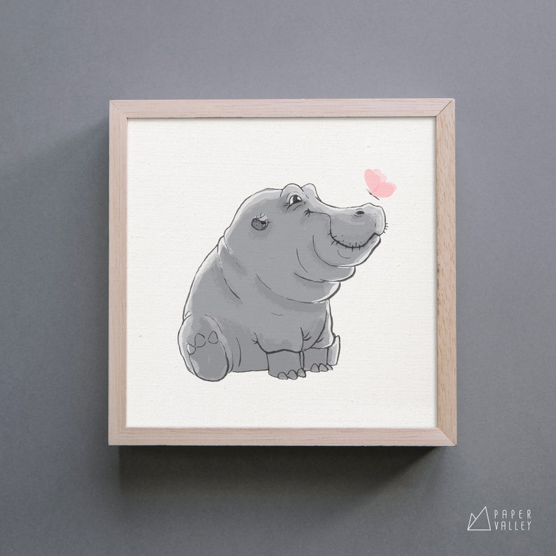 Baby Hippo Print, Digital Download, Illustration, Nursery Decor ...