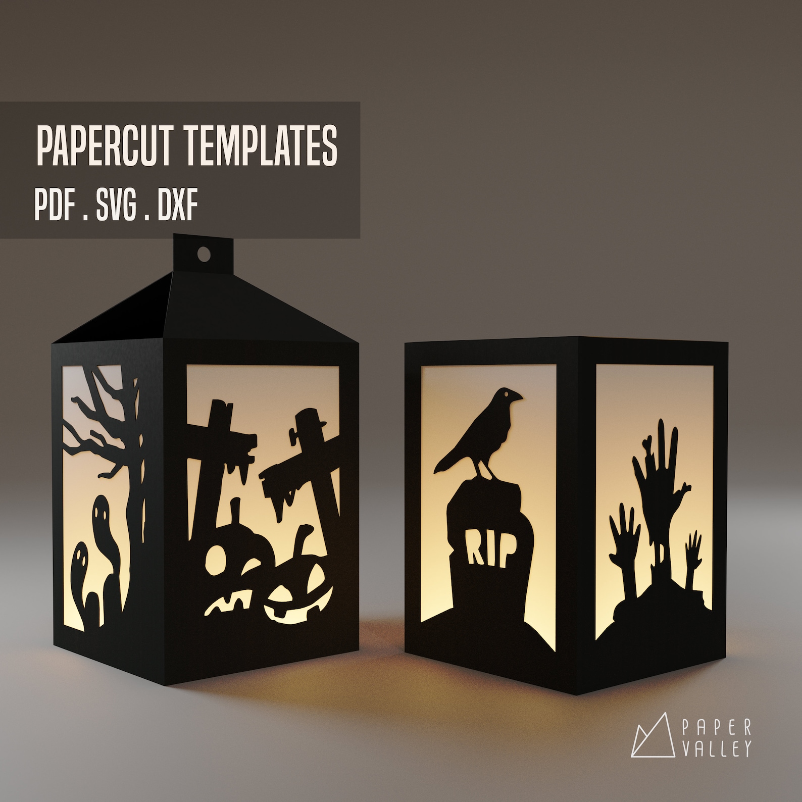 Halloween Paper Lantern Templates Diy Shadowbox SVG PDF DXF - Etsy