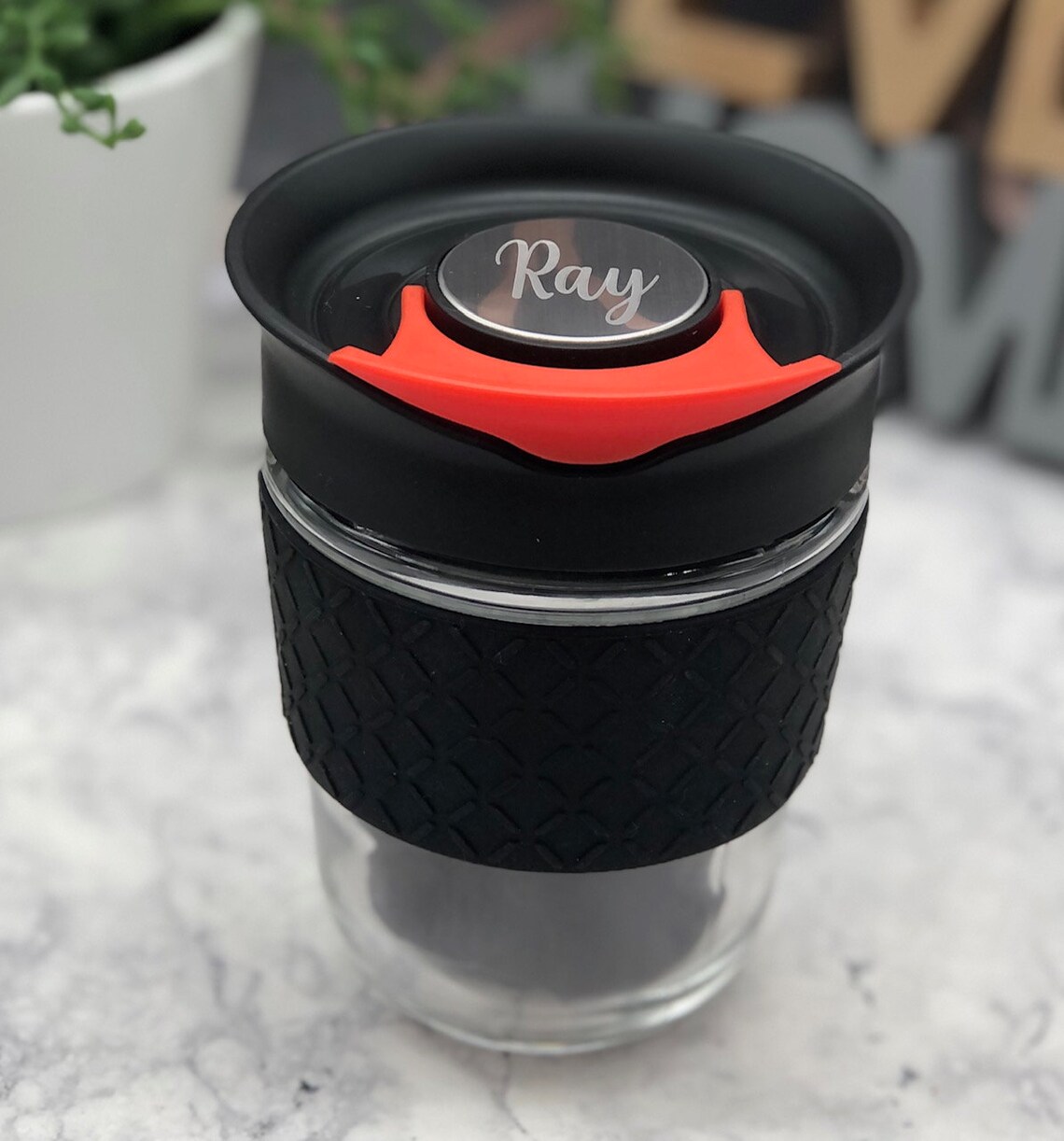 Personalised Reusable Glass Coffee Cup with SpillProof Lid Etsy