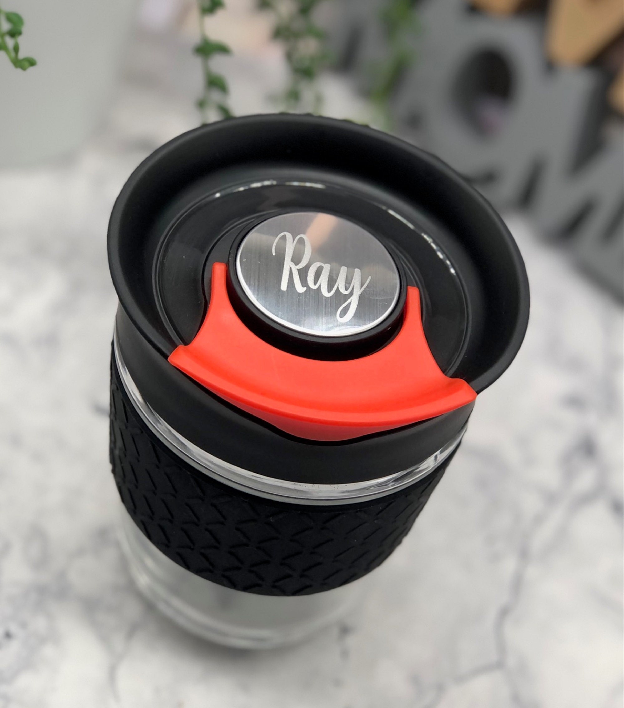 Personalised Reusable Glass Coffee Cup with SpillProof Lid Etsy