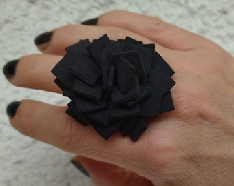 Zwarte geometrische ring voor vrouw, cadeau voor haar