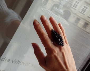 ANILLO NEGRO, Anillo de cristal grande para mujer, regalo para su regalo único