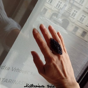 BLACK RING, Big Glass Ring For Woman, Gift For Her Unique Gift image 1