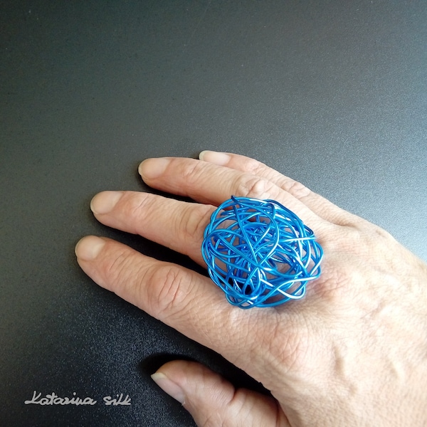 BLUE RING, Large Statement Ring, gift for woman, Circle Geometric Ring For Her