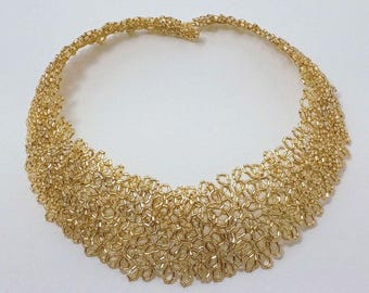 Gold Chunky Necklace For Wedding, Shiny Glass Beads Necklace,