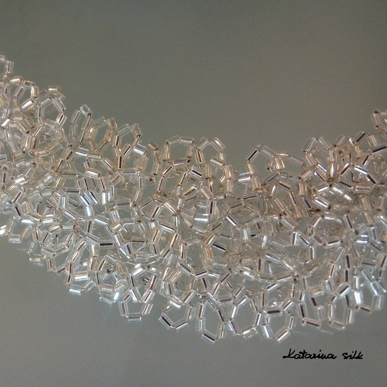 Anniversary Gift Elegant Wedding Necklace For Bride Silver Necklace Unique Gift For Woman Handmade Shiny Glass Beaded Necklace