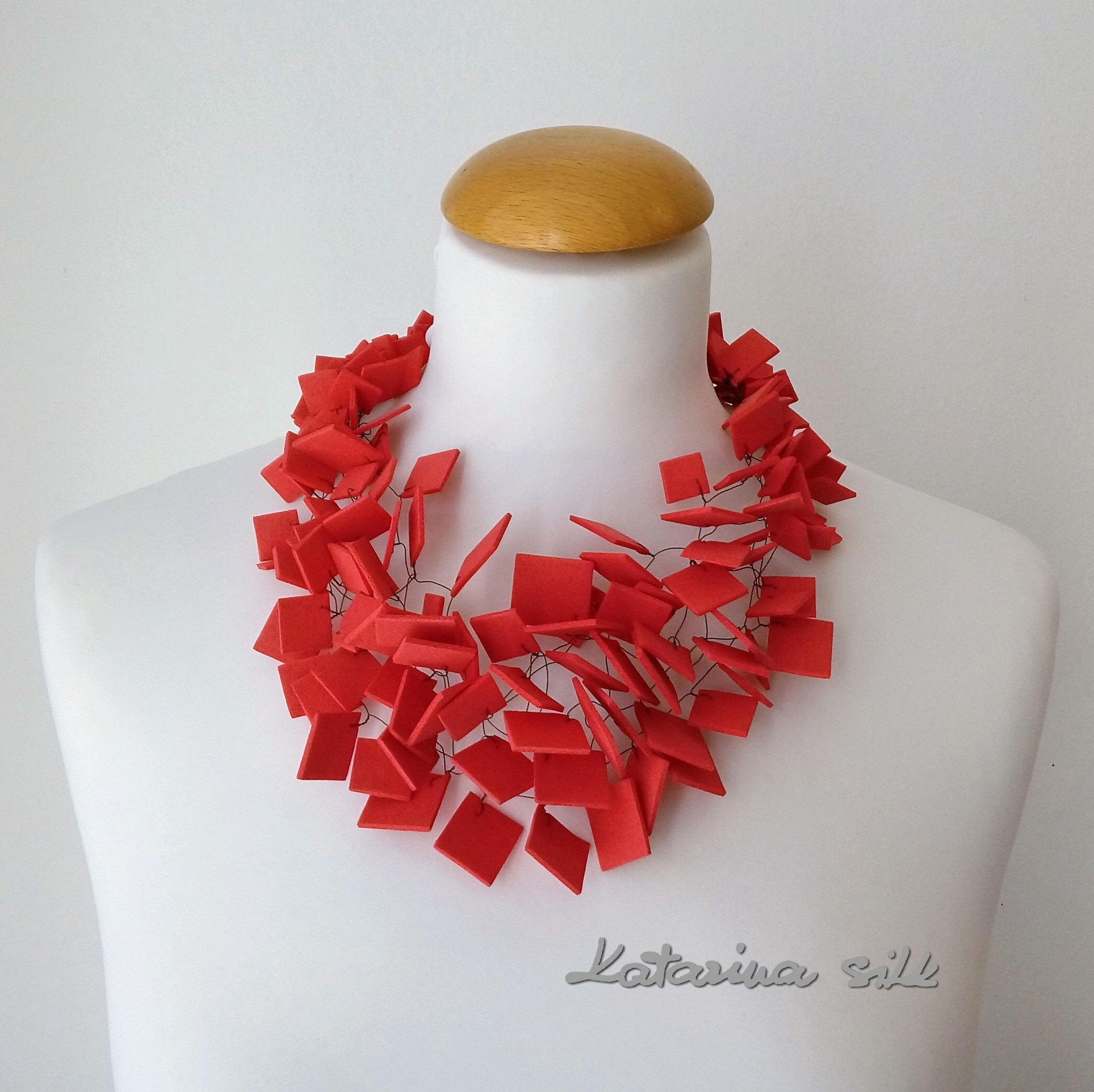 Big Red Necklace for Woman Handmade Red Foam Jewelry - Etsy