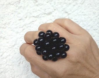 Big  Black Geometric Ring For Woman
