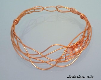 Wire Wrapped Pearl Necklace, Elegant Orange Jewelry