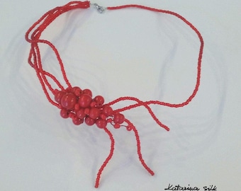 Red Necklace for Woman, Handmade Glass Beads Unique Necklace For Women Gift Idea, Necklace for Best Friend, Statement Necklace