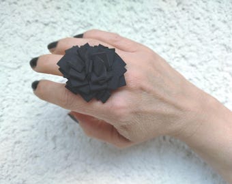 Black Geometric Ring For Woman, Gift For Her