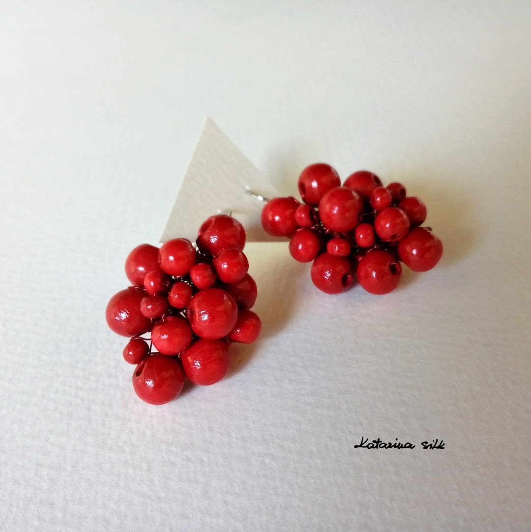 Red Dangle Red Dangle Earrings, Gift for A Girl, Handmade Gift for Her, - Etsy