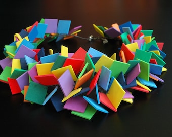 Geometric Rainbow Necklace for Women, Unique Handmade Jewelry for Events, Funky Statement"