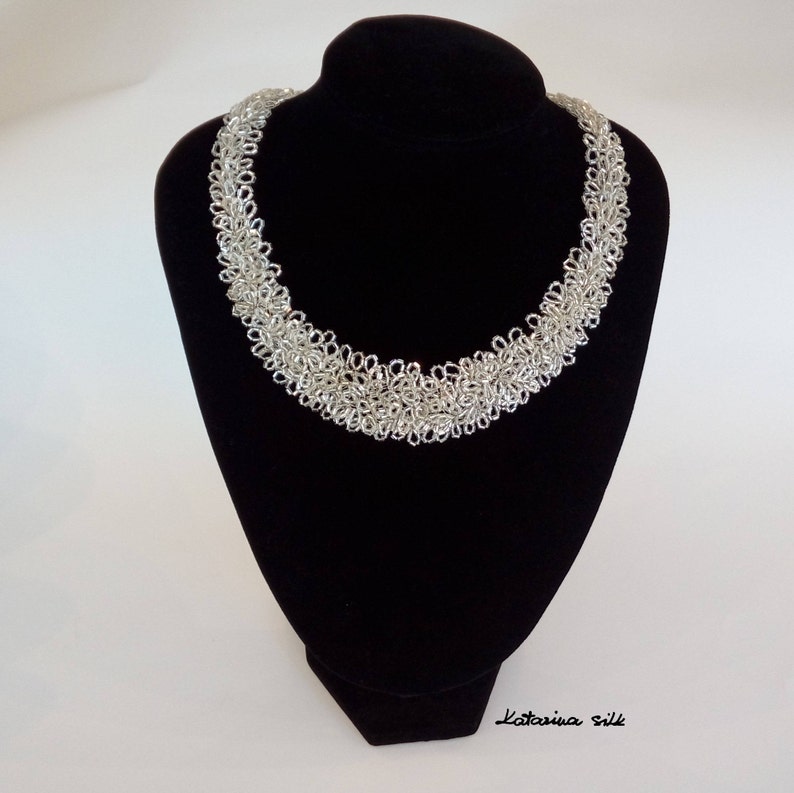 Anniversary Gift Elegant Wedding Necklace For Bride Silver Necklace Unique Gift For Woman Handmade Shiny Glass Beaded Necklace