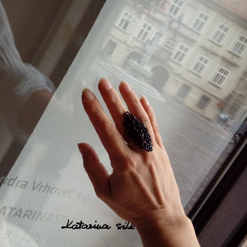 BLACK RING, Big Glass Ring For Woman, Gift For Her Unique Gift image 1