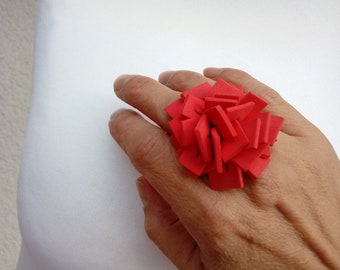 Red Ring, Geometric Ring, Gift For Woman