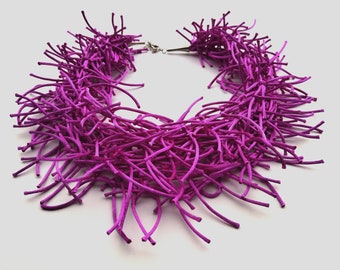 Handmade Purple Satin Chunky Necklace: Unique Statement Jewelry
