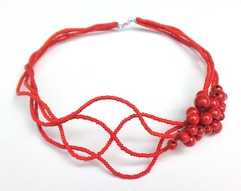 Red Glass Beads Necklace, Statement Necklace For Everyday, Gift For Girlfriend, Gift For Mom