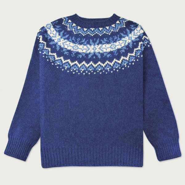 T-lab Robbie Ocean Blue Fair Isle Jumper, Fairisle, Fathers Day, gift for him, Fair Isle sweater, traditional Scot knit, lambswool, UK made