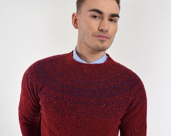 T-lab Conall Warm Red Fair Isle Jumper, Fathers Day, luxury knitwear, gift for him, Fairisle, traditional Scottish knit, lambswool, pullover