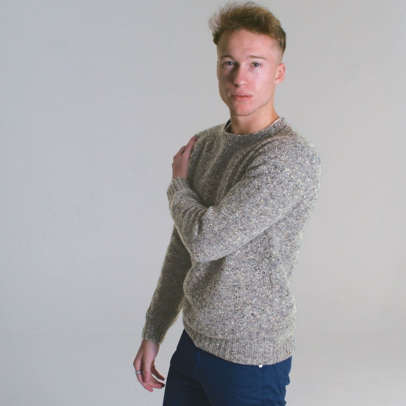 grey Scottish men/'s sweater T-lab Coll Granite Donegal Wool Jumper Donegal wool knitwear gift for him UK gift for men