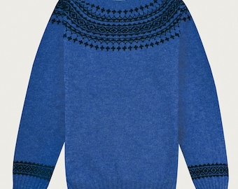 T-lab Archie Cobalt Blue Fair Isle Jumper, luxury, Fairisle sweater, traditional, Scottish knit, lambwool, UK made, gift for him, Father Day