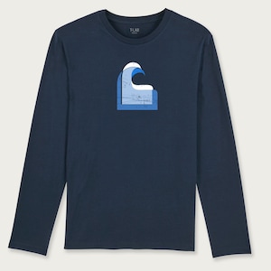 Wave Navy Blue long sleeve beach top, Christmas idea, cool gift for him, surf tee, wanderlust, adventurer, organic, boyfriend idea, premium
