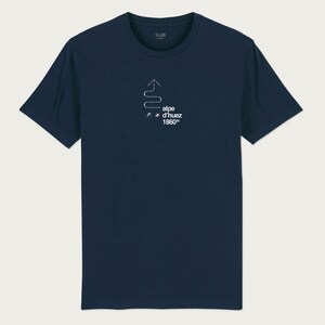 Navy Alpe d'Huez cycling t shirt, gift for cyclist, organic, road bike tee, Tour de France, French, hill climb, France, ski, christmas him